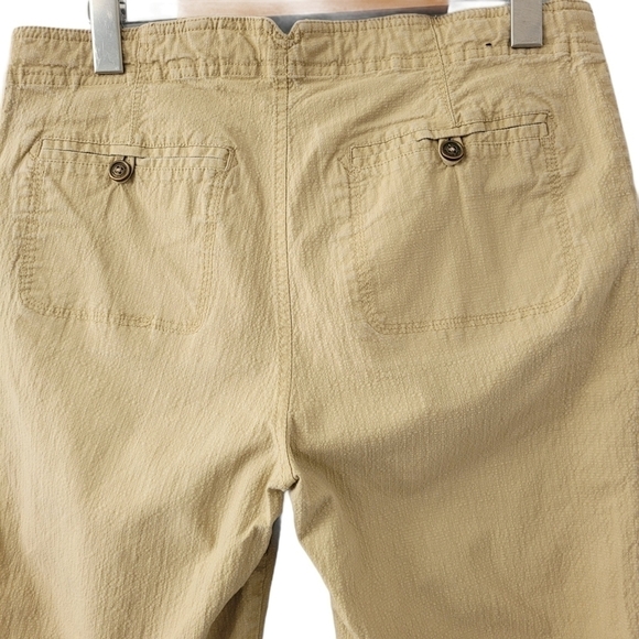 𝅺COTTON Textured Khaki Capris Cropped Trousers Lady Hathaway Drawstring SZ 8 - Picture 4 of 11